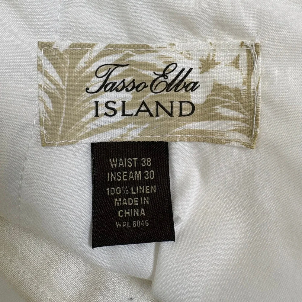 Tasso Elba Island Mens 38x30‎ White 100% Linen Drawstring Straight Leg Pants